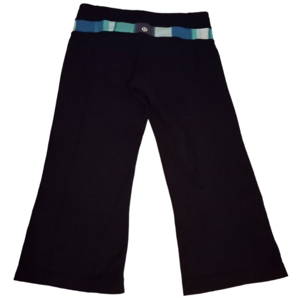 Lululemon Athletica Gather Crop Yoga Leggings Black Blue Ladies Size 4